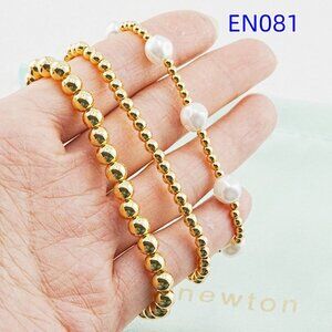 Enewton Gold Bead & White Pearl Bracelet Set